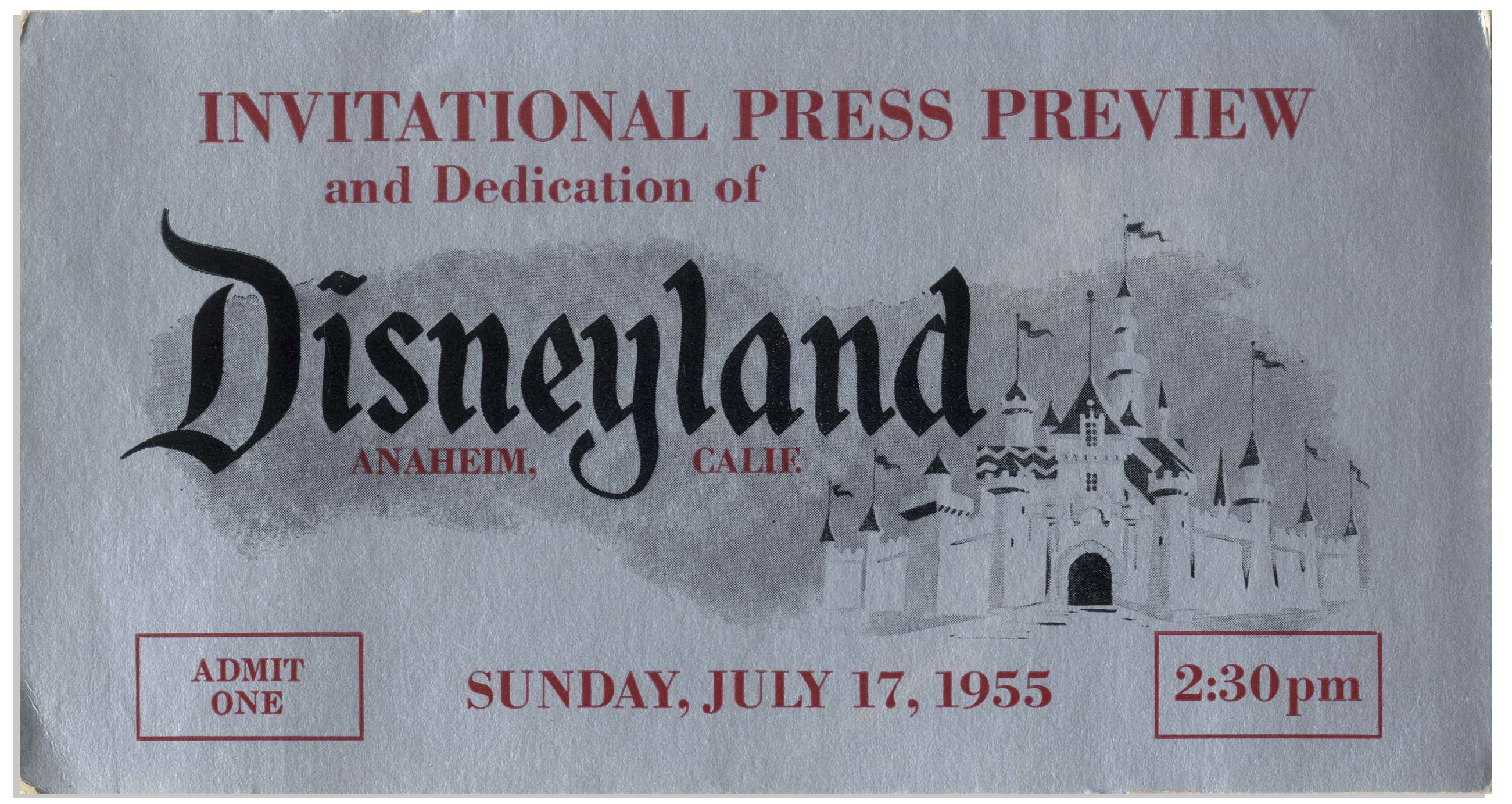 Lot Detail - Disneyland Ticket for Opening Day Festivities on 17 July 1955